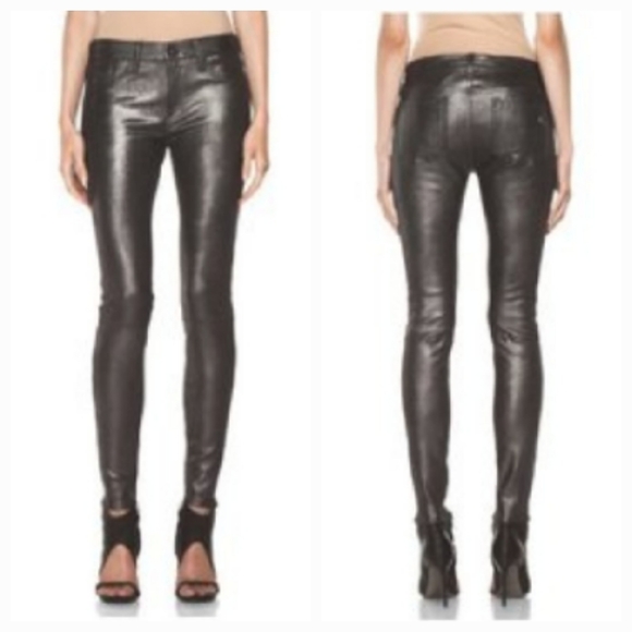 rag & bone Pants - Rag & Bone 100% Lamb Leather Skinny Jeans Pants Anthracite Metallic Black Sz 25